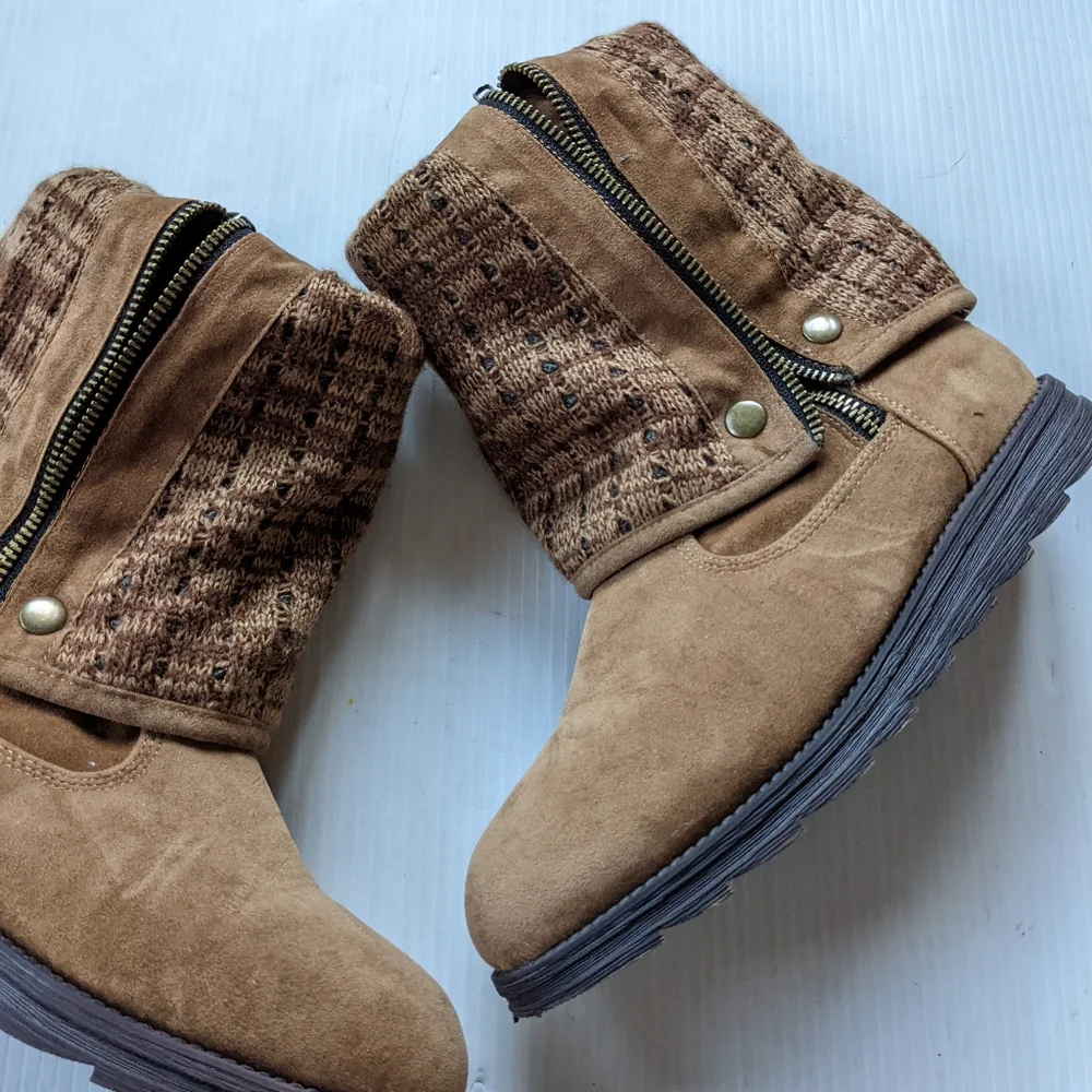 MUK LUKS Demi Foldover Water Resistant Winter Boots brown tall cuffed wool lined